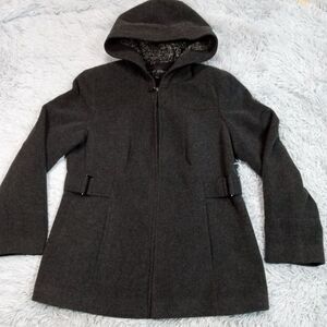 Fleet Street Womens Jacket Gray L Wool Blend Hood Pockets Lined Coat Career‎
